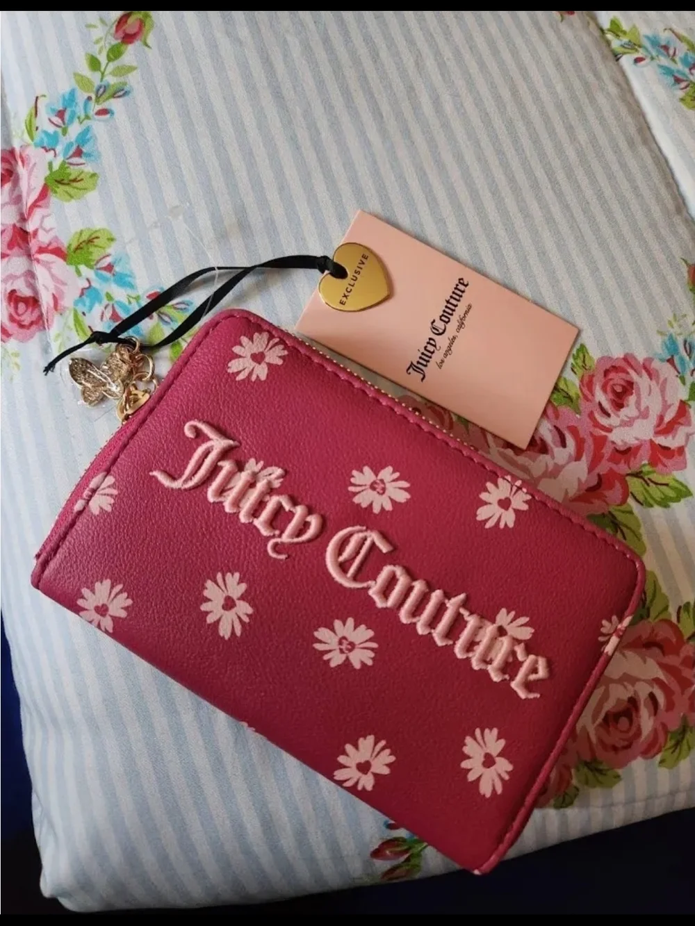 Juicy Couture Pink Floral Zip Wallet - Signature Logo